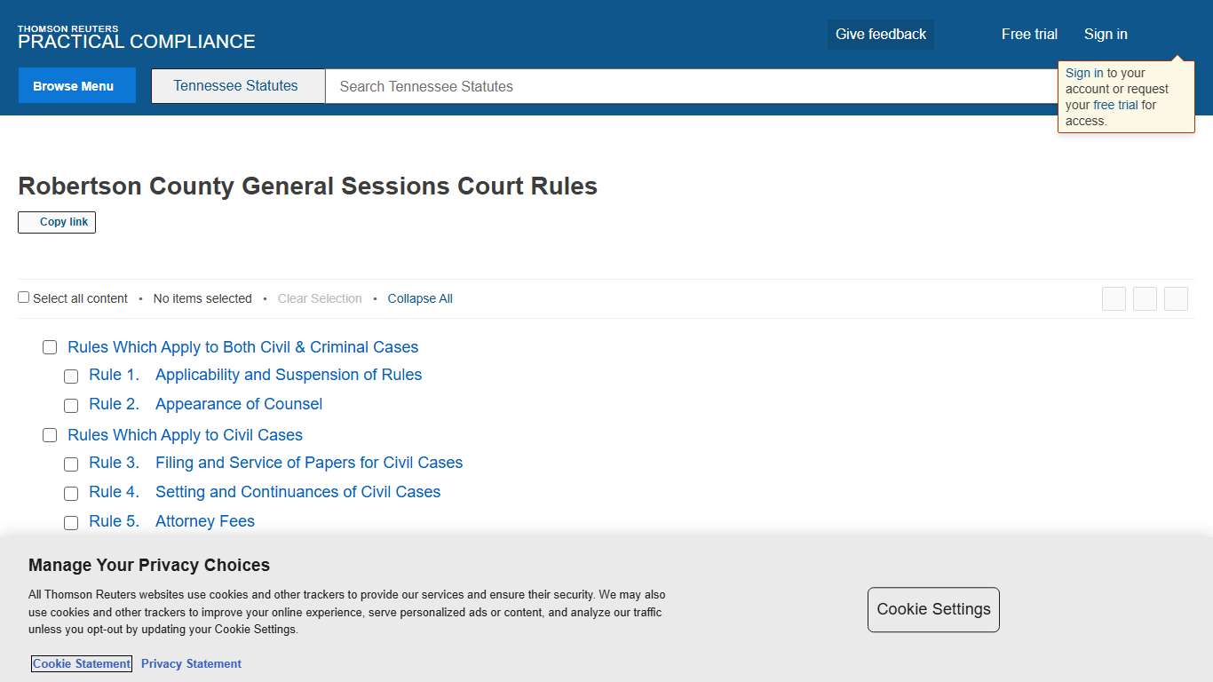 Tennessee Statutes Robertson County General Sessions Court Rules Practical Compliance