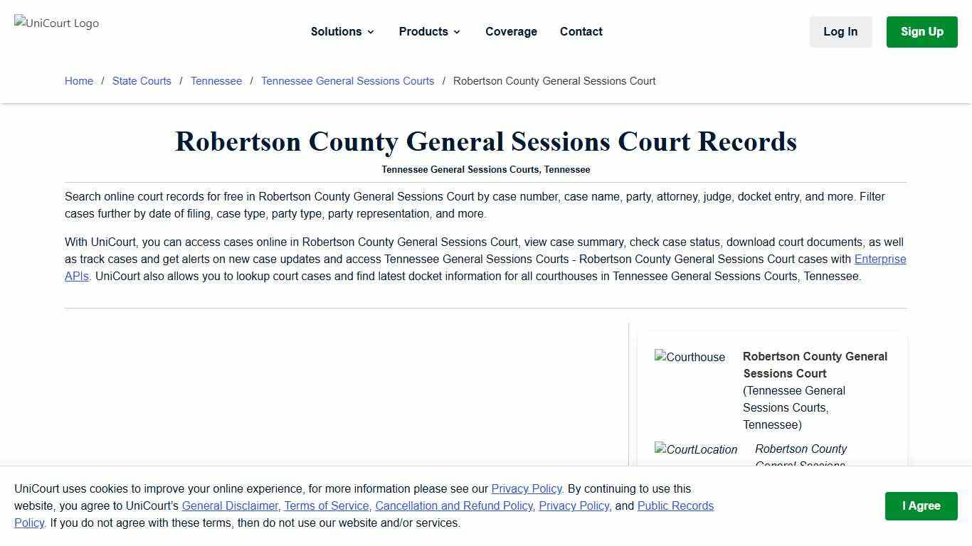 Robertson County General Sessions Court Records Tennessee UniCourt