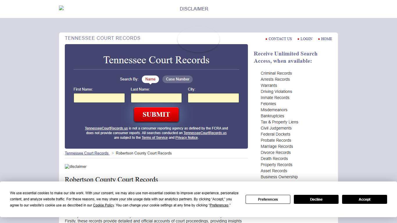 Robertson County Court Records TennesseeCourtRecords.us