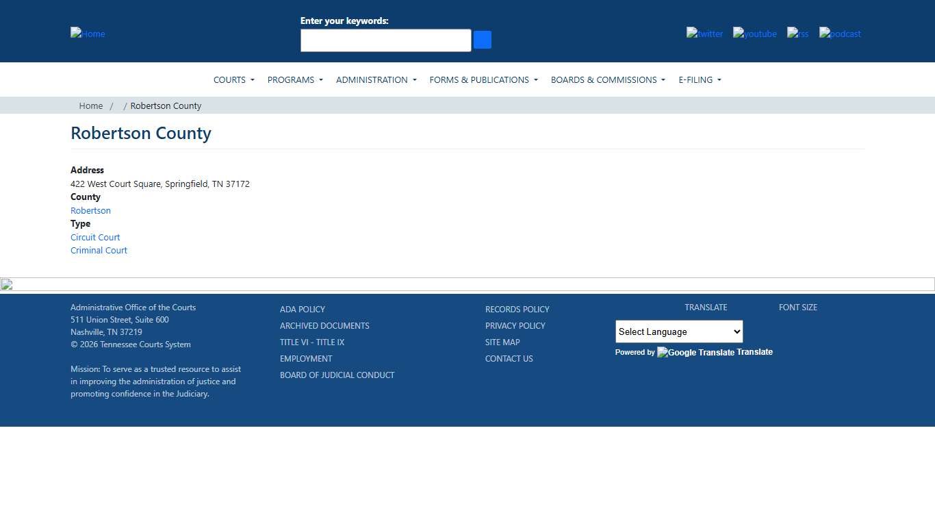 Robertson County Tennessee Administrative Office of the Courts